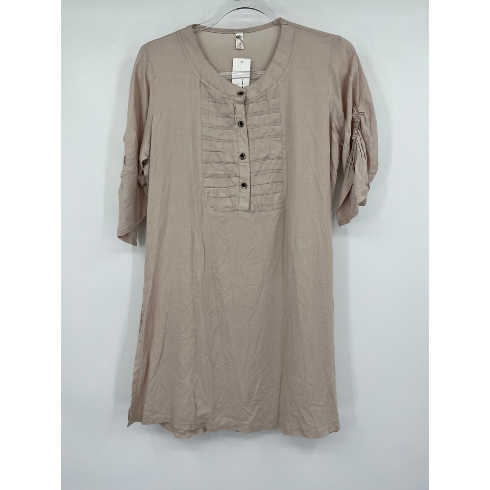 Cecilia Womens‎ XXL Tan Beige Pintuck Pleated 3/4 Sleeve Tunic Top NWT TDN 38